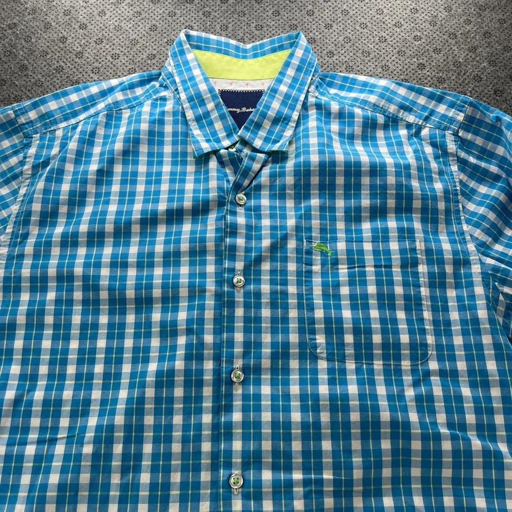 Tommy Bahama Mens Blue Gingham Pima Cotton Long Sleeve Button Down Shirt Large
